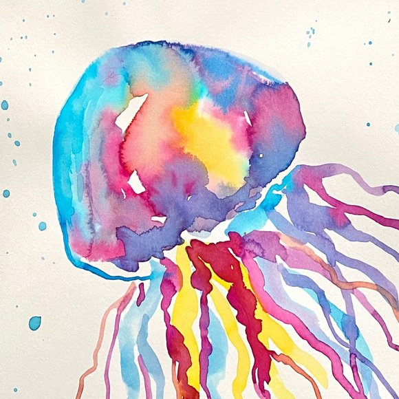 Colorful Jelly 2 -Original Wall Art Watercolor Painting Matted Frame Ready 11x14 - Picture 3 of 6